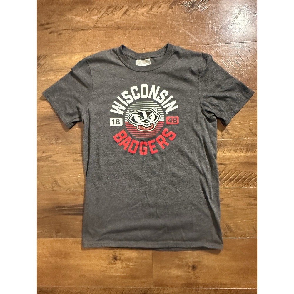 Wisconsin Badgers‎ Captivating T-Shirt Men's Medium Grey Excellent Graphic Tee